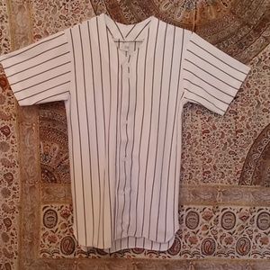 CHAMPRO  White Baseball With Navy Stripes Jersey           XL/Youth